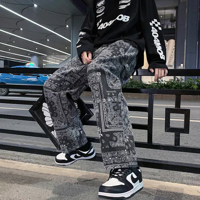 Men's Trendy Black Loose Fit Wide Leg Jeans