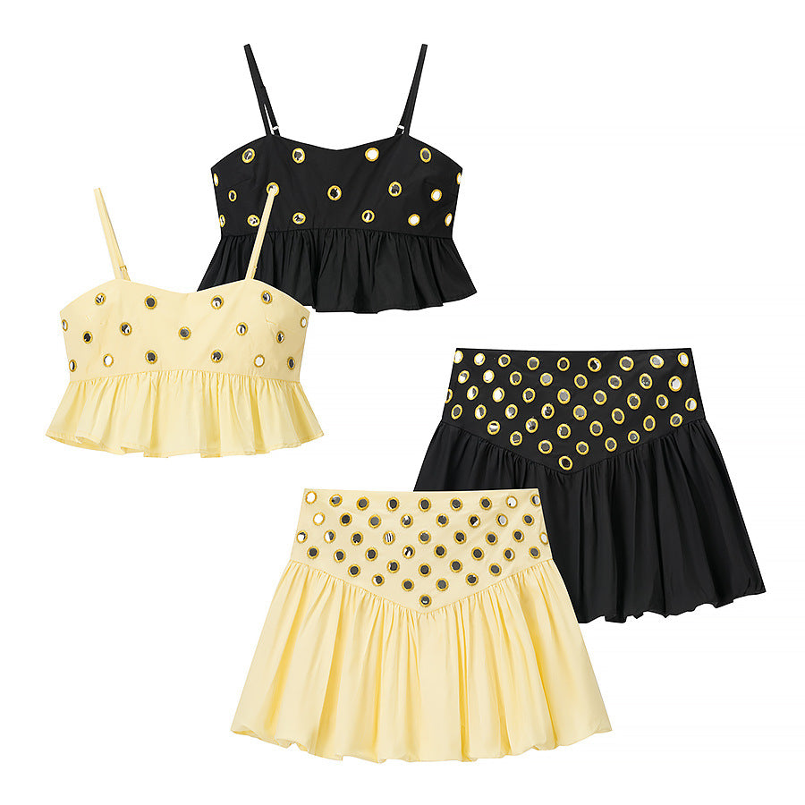Elegant Pleated Hem Strapless Mini Skirt Set for Women