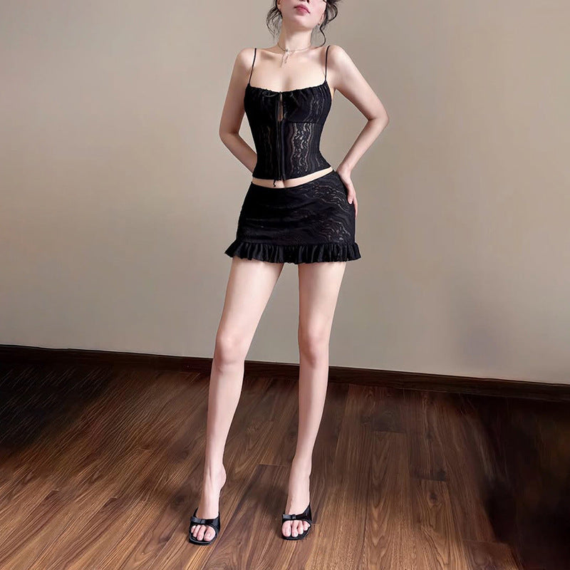 Casual camisole top high waist half body hip hugging skirt set for women
