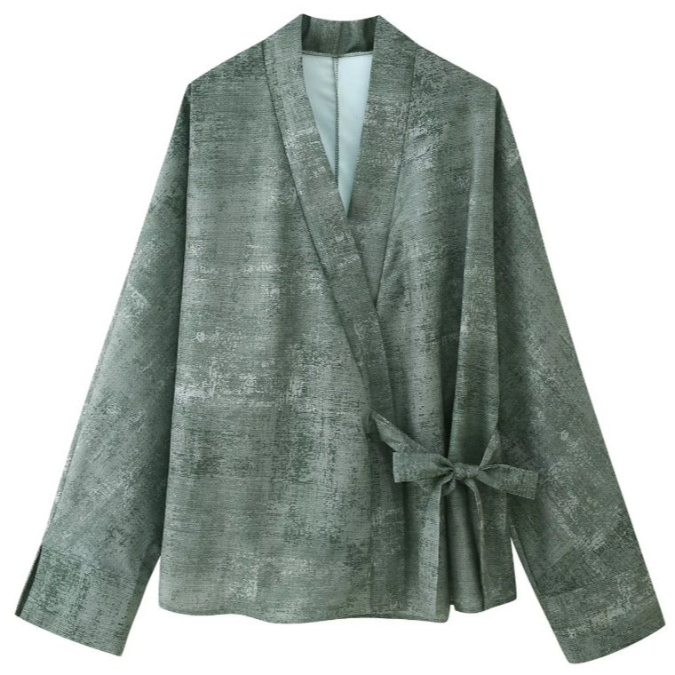 Women's Clothing Kimono-style Belted Top + Wide-leg Long Pants Two-piece Set