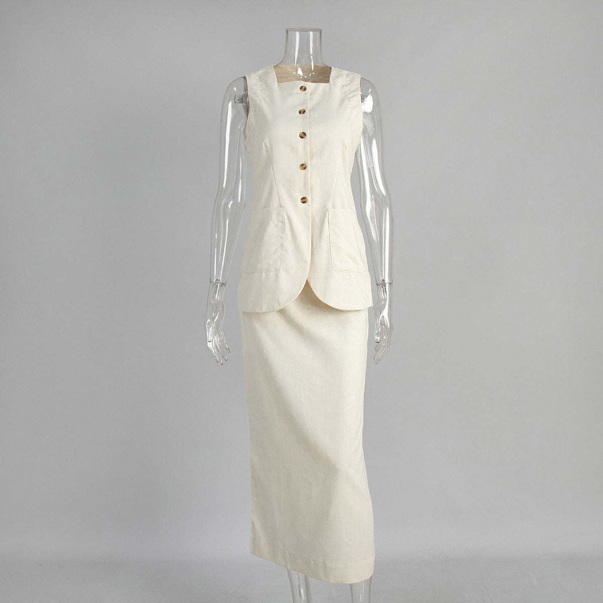 Vest High-Waist Skirt Set Linen Casual Suit for Women