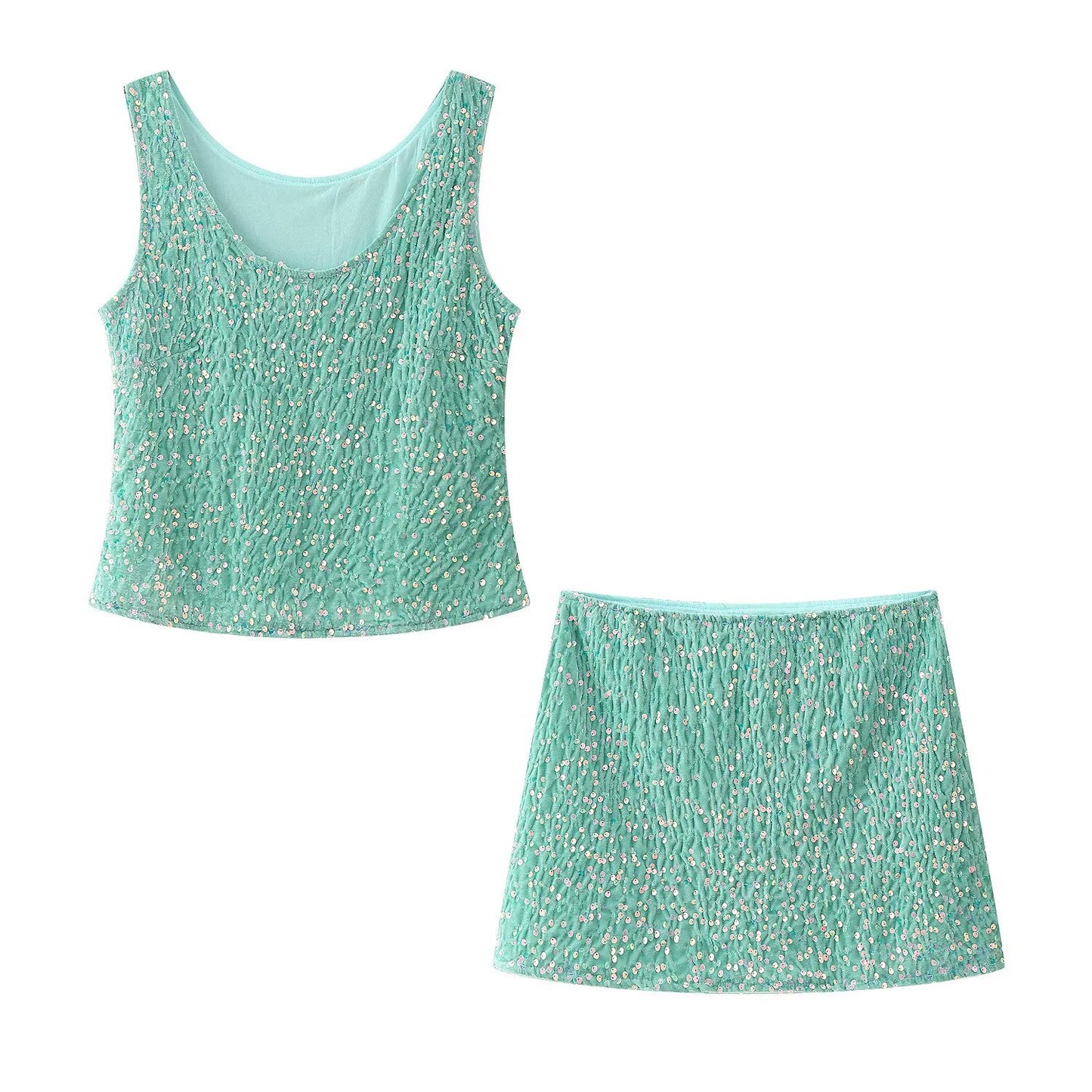 Women's Beaded Strapless Top with High-Waisted Skirt Set