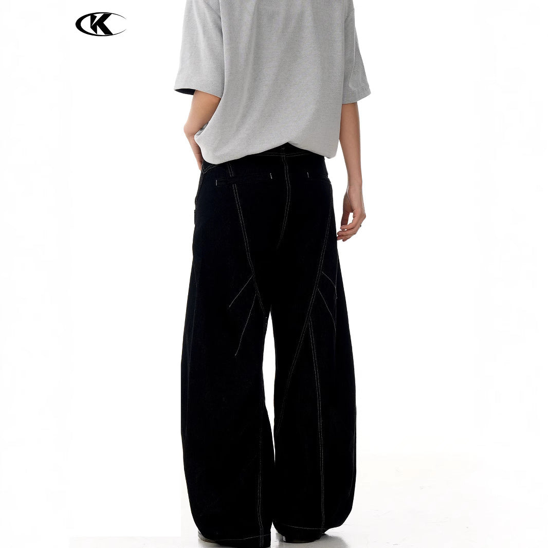 Jeans for Men and Women with Topstitching Design Slim Fit Trendy Loose Casual Wide Leg Long Pants