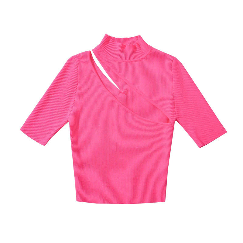 Hollow out short sleeved knitted sweater