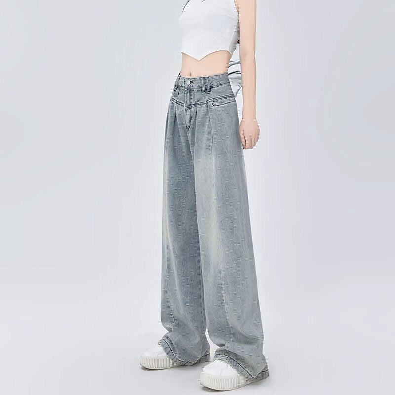 Neutral Trendy Straight Wide-Leg Jeans Women's Spring Loose Slimming Floor-Length Denim Pants