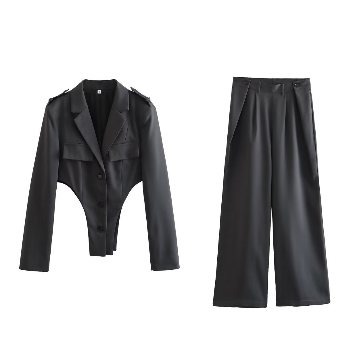 Hollow Out Blazer Top + Suit Pants for Women