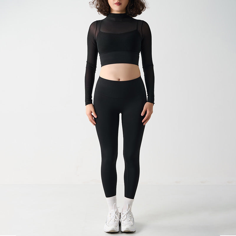Mesh Sports Yoga Set Women's Mesh and High-Waisted Fitness Leggings