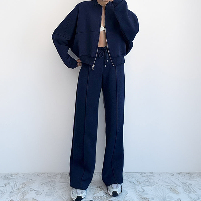 Pure Color Zipper Cardigan Women's Casual Spring Women's Set
