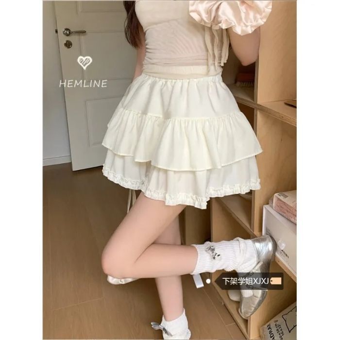 Puffy Cake Skirt Women's Sweet Ballet Style High Waist Slimming Ruffle Anti-peeking A-line Short Skirt