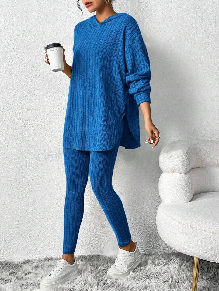 Autumn and Winter Style Loose Hooded Long Sleeve Casual Trousers Ribbed Suit