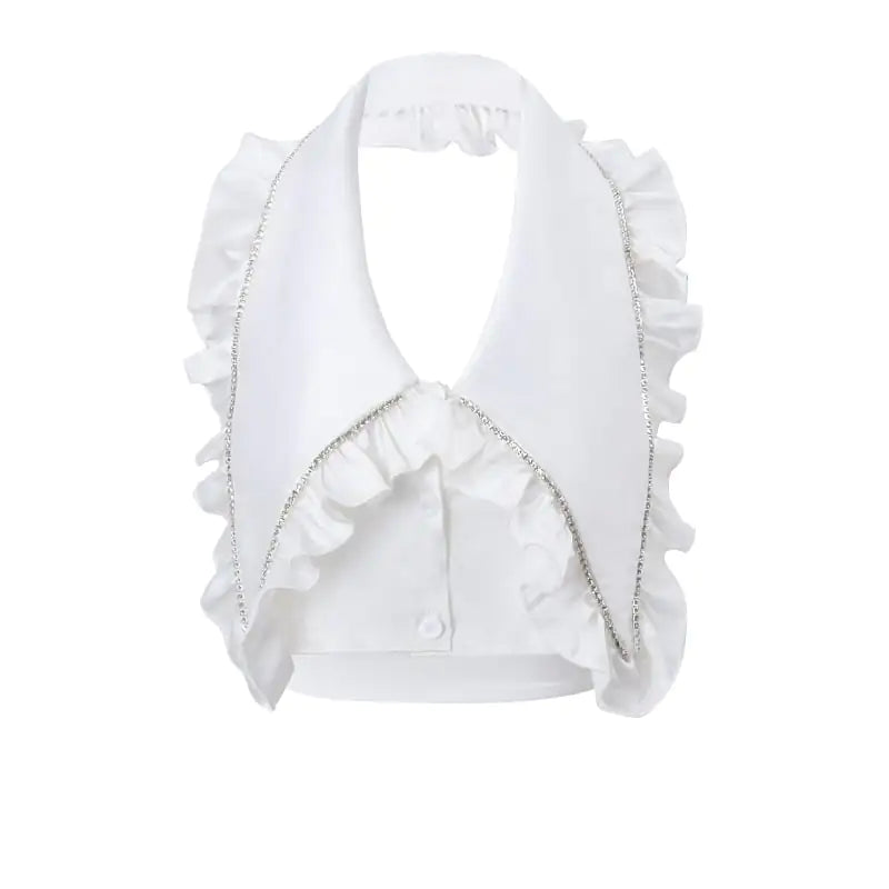 Women's Fashion Chain V-neck Halter Vest & Mesh Skirt Outfit