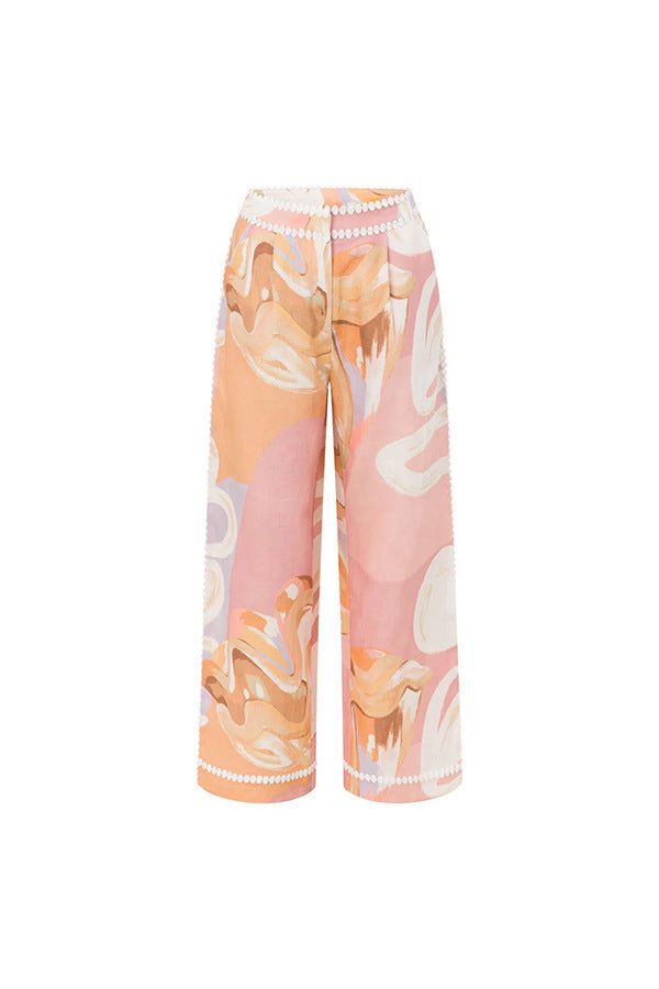 Sleeveless Vest and Long Pants Printed Set with Pockets for Women Spring Summer Fashion INS Holiday Style Two-Piece Set