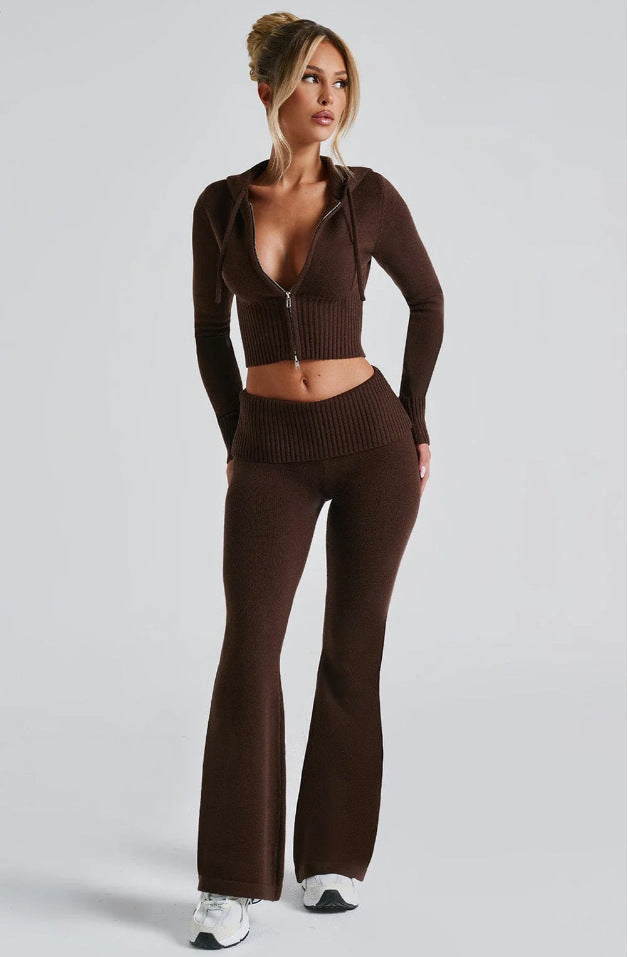 Women's Slim Short Hooded Top and Casual Pants Fashion Set Two-piece Suit