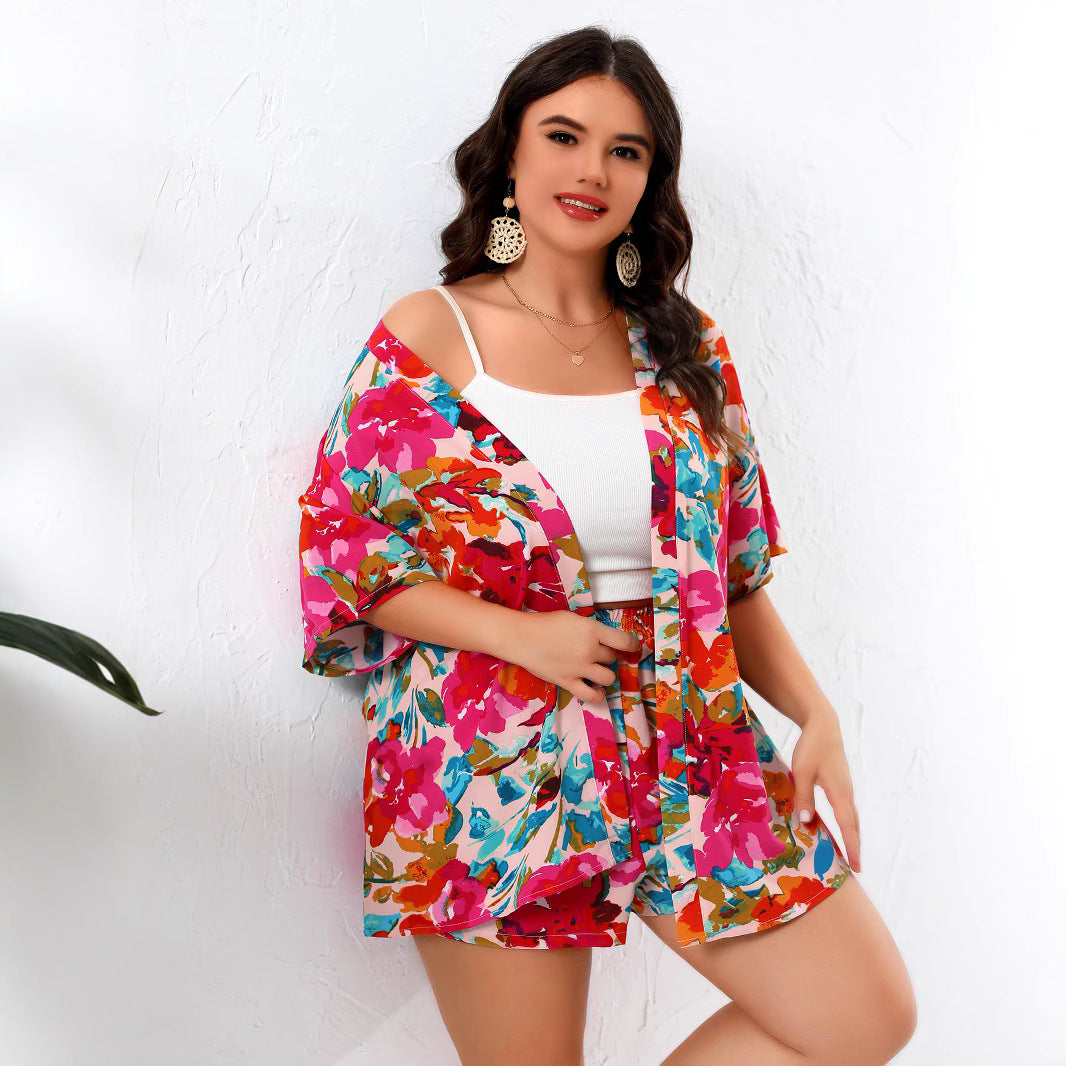 Women's Print Two-Piece Shirt Short Sleeve Set