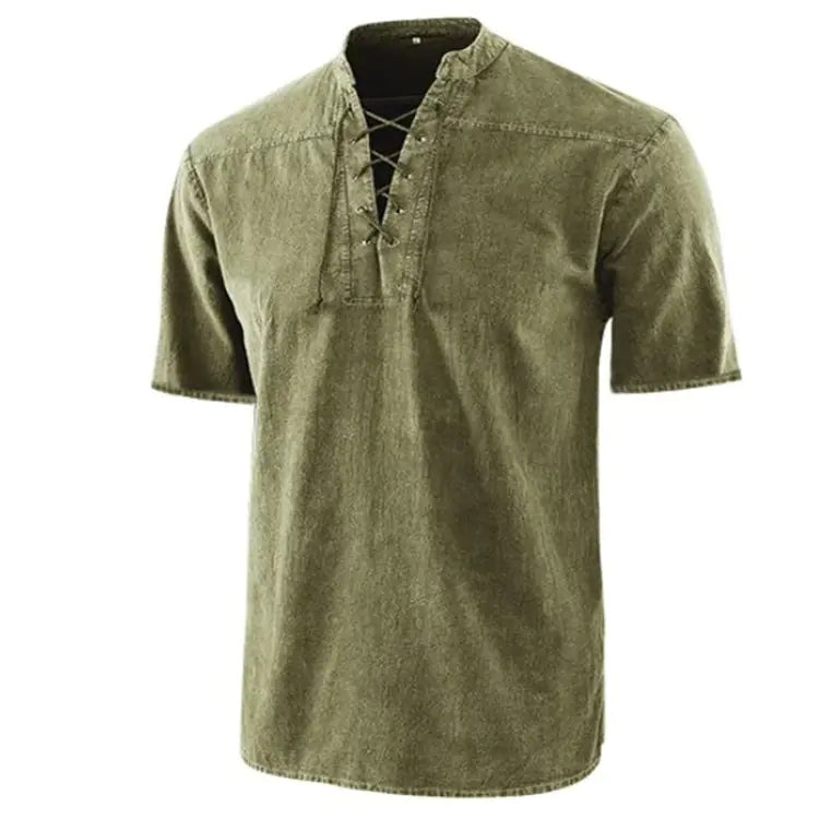 Men's Solid Color Retro Casual Short-Sleeved Shirt