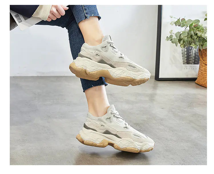 Thick Sole Dad Sneakers - Casual Athletic Shoes