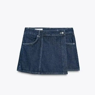 Women's Short Denim Shirt + Double-Breasted Skirt Trousers Set