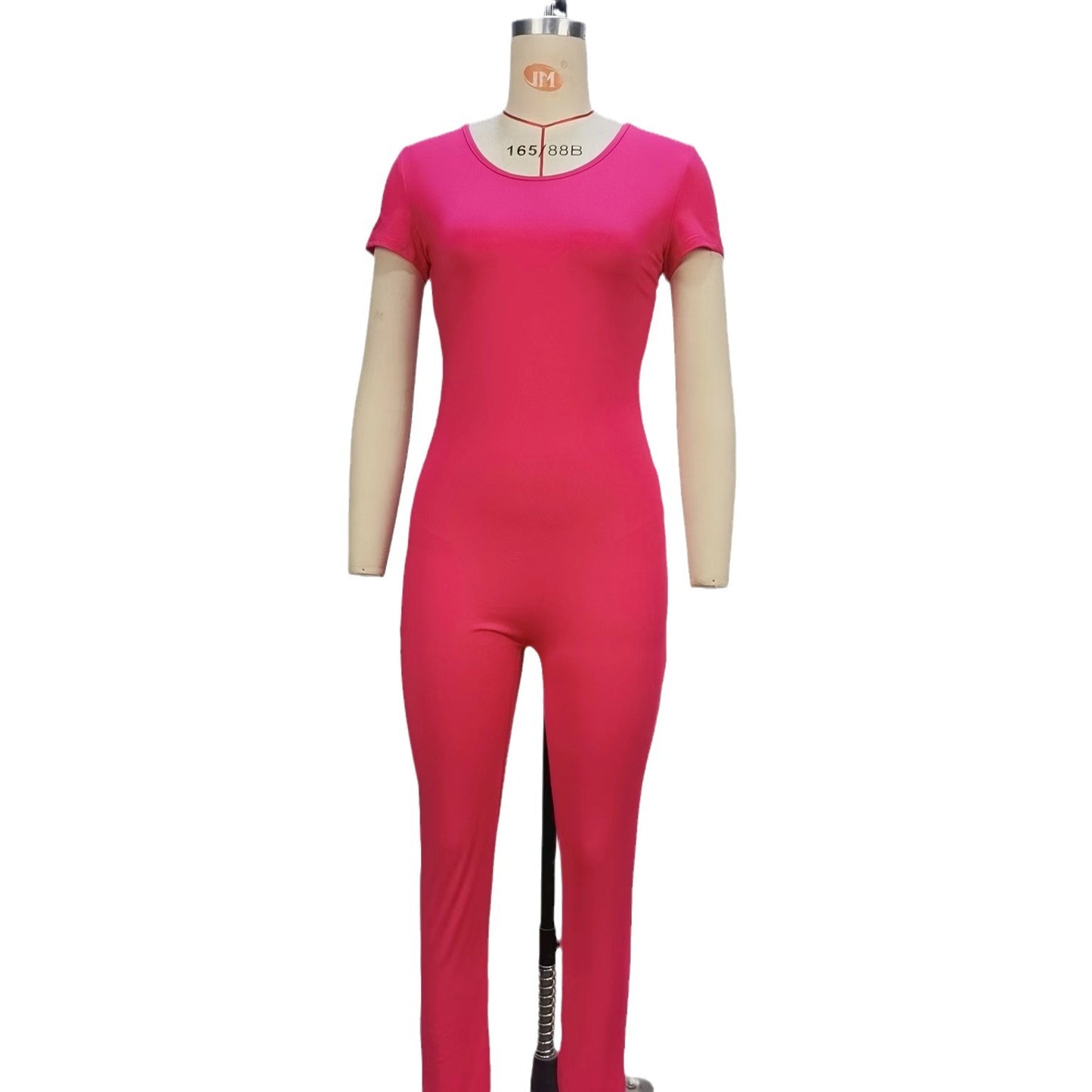 Backless solid color short sleeved jumpsuit
