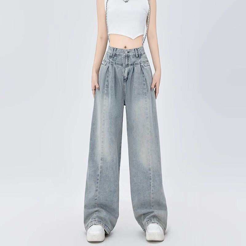 Neutral Trendy Straight Wide-Leg Jeans Women's Spring Loose Slimming Floor-Length Denim Pants