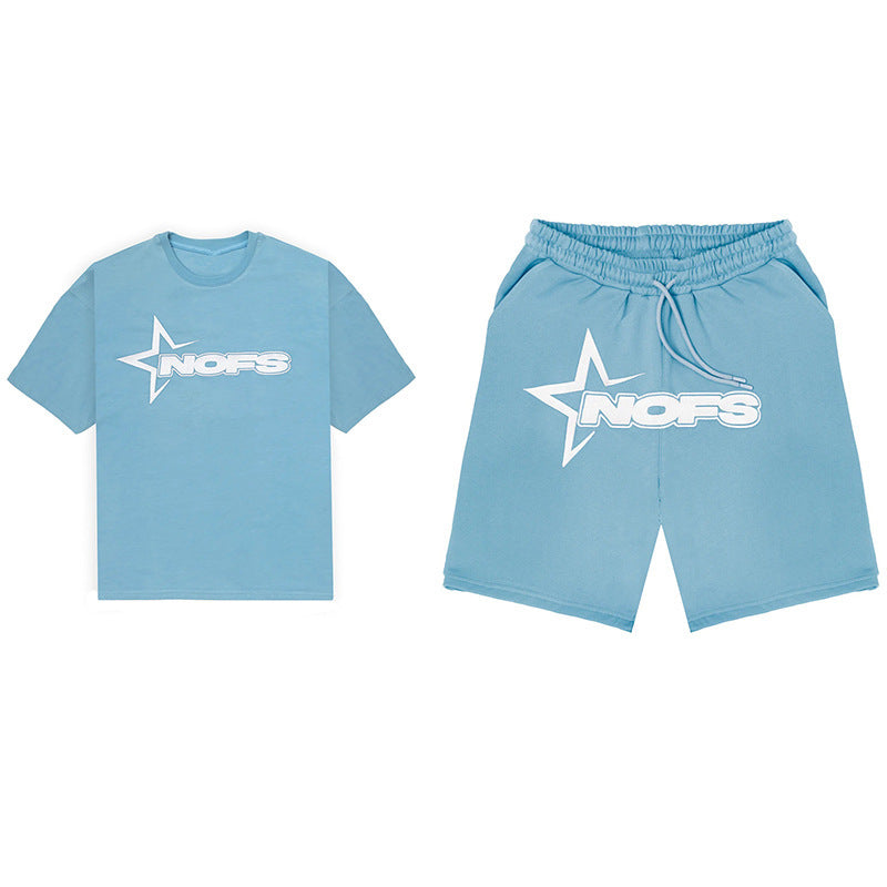Short Sleeve Top for Men and Women, Street Hip Hop Punk Letter Print T-Shirt and Shorts