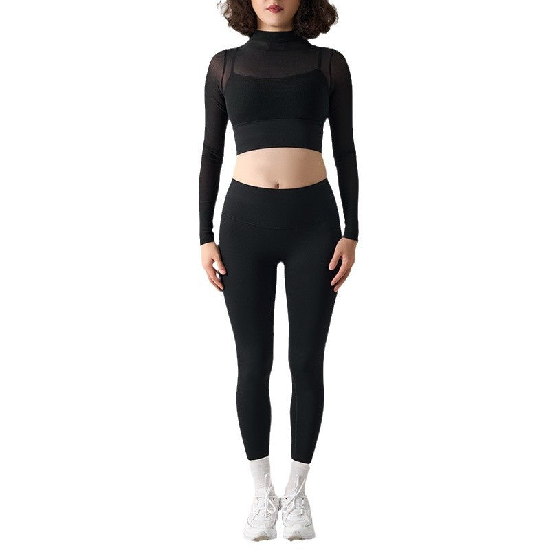 Mesh Sports Yoga Set Women's Mesh and High-Waisted Fitness Leggings