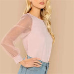 Long Sleeve Blouse with Beaded Mesh Panels