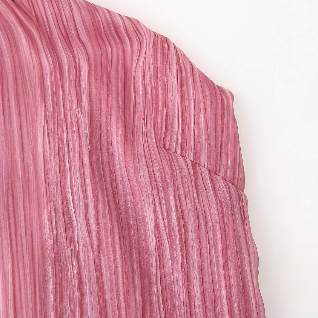 Hanging neck backless textured pink dress for women