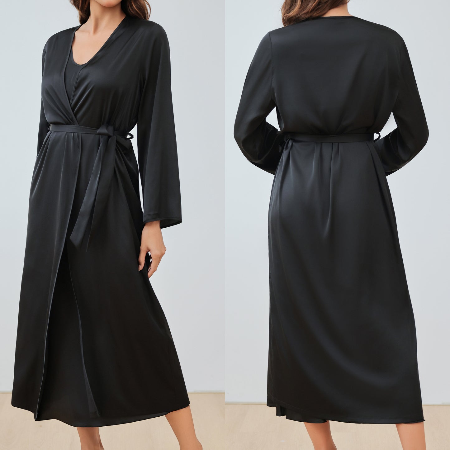 Women's Loose Strap Dress Robe Home Wear Long Sleep Robe Set