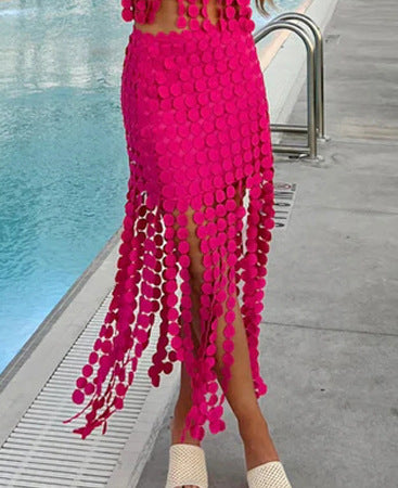 Tassel Strapless Top Set with Loose Skirt for Summer and Spring INS Holiday Style Two-Piece Set
