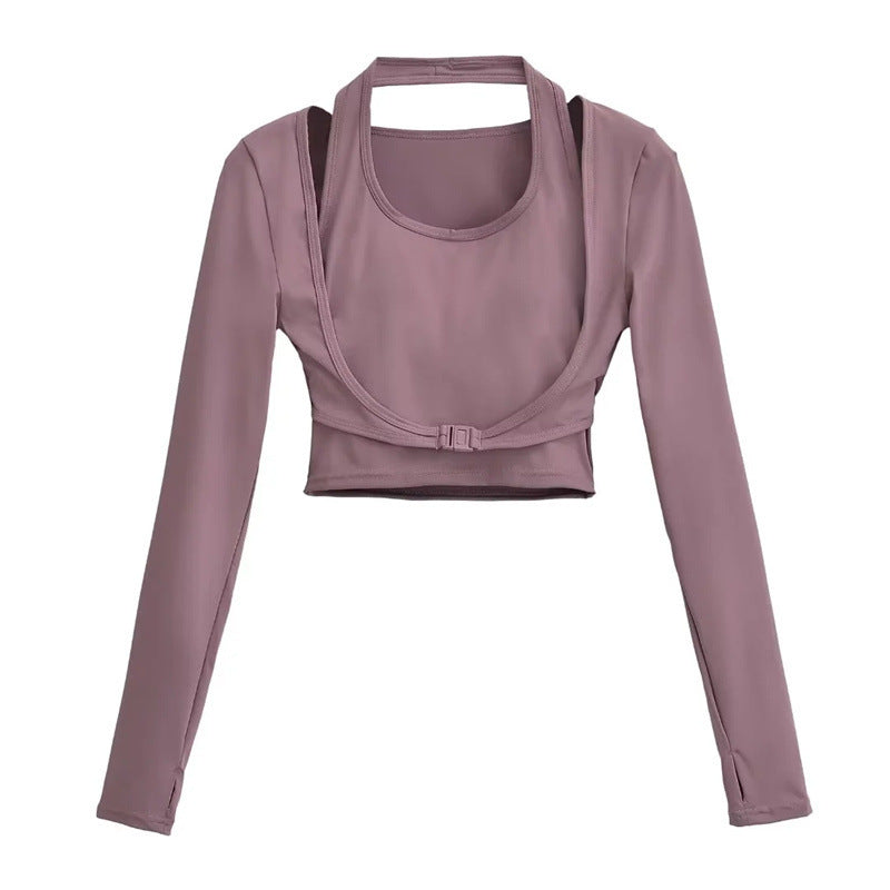 Hanging neck fake two tops