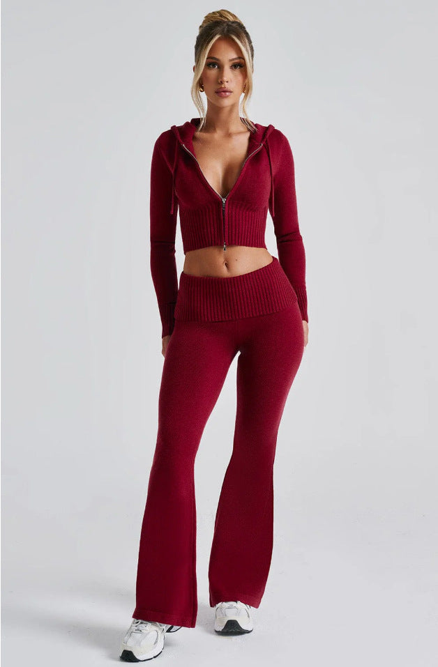 Women's Slim Short Hooded Top and Casual Pants Fashion Set Two-piece Suit