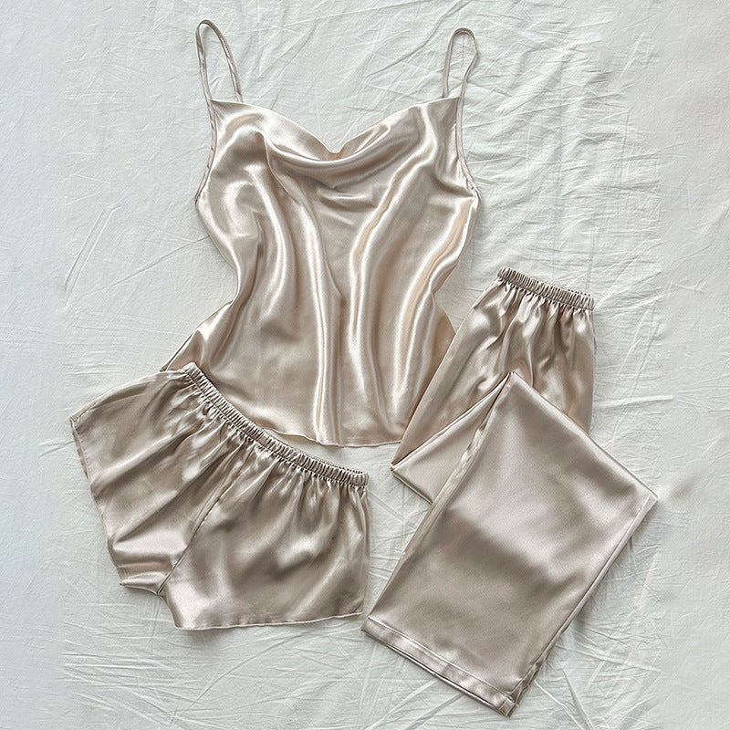 Slippery Sleeping Skirt Imitation Sexy Pajama Set