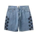 Leather Denim Shorts