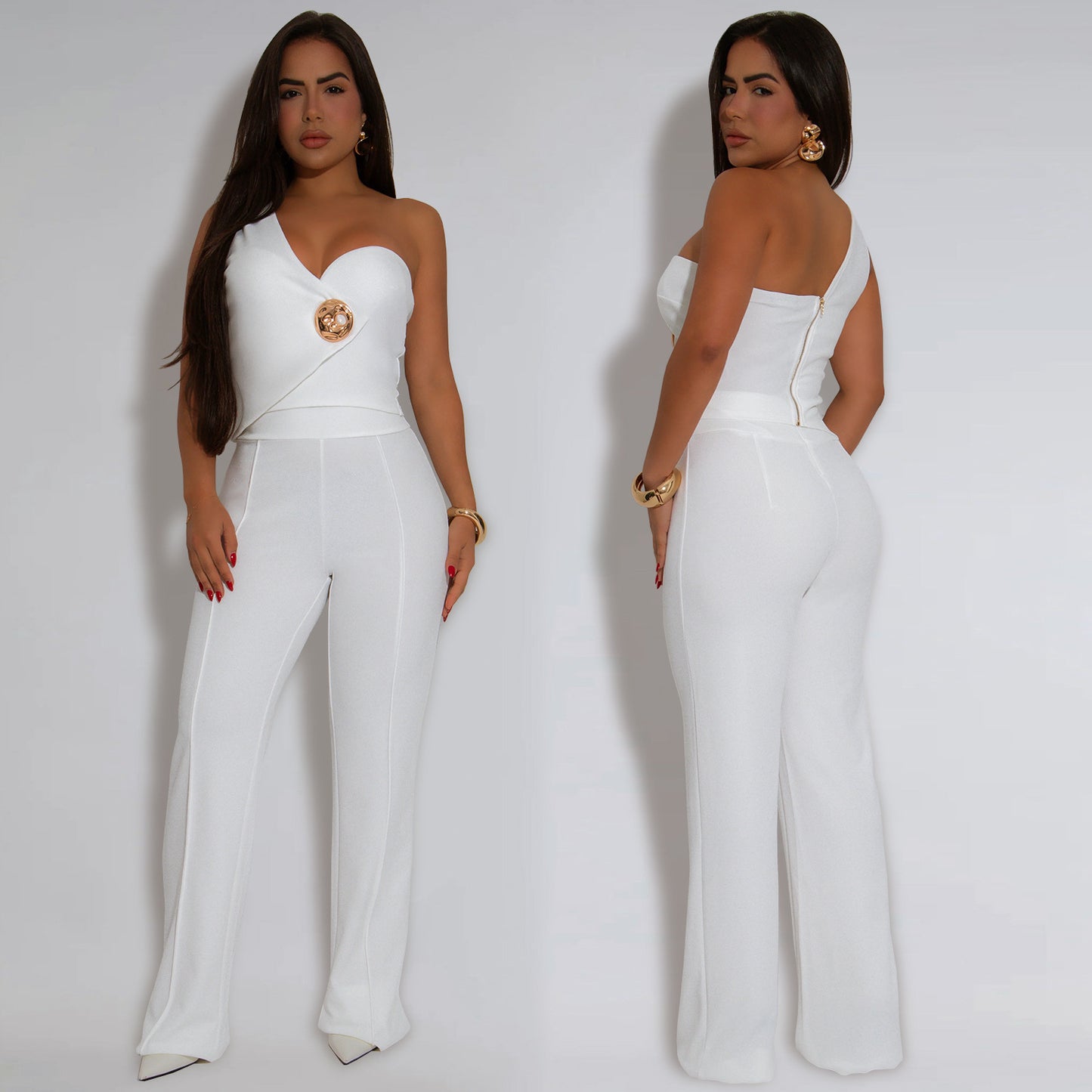 Elegant Slim Sleeveless Top and Long Pants Two-Piece Set for Women