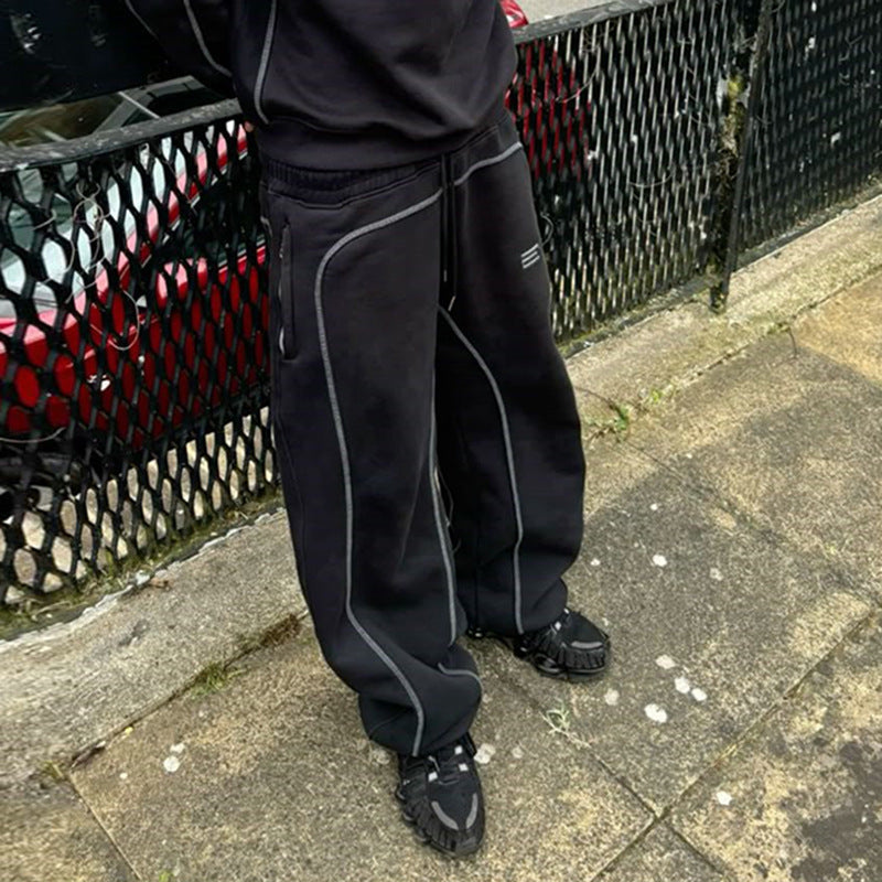 New Street Fashion Long Sleeve Line Sweatshirt and Long Pants Sports Suit Casual Suit Unisex