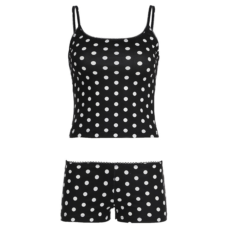 Style Digital Print Polka Dot Sleeveless Tank Top and Shorts Two-Piece Set Summer Sports Casual Spicy Girl Women's Clothing