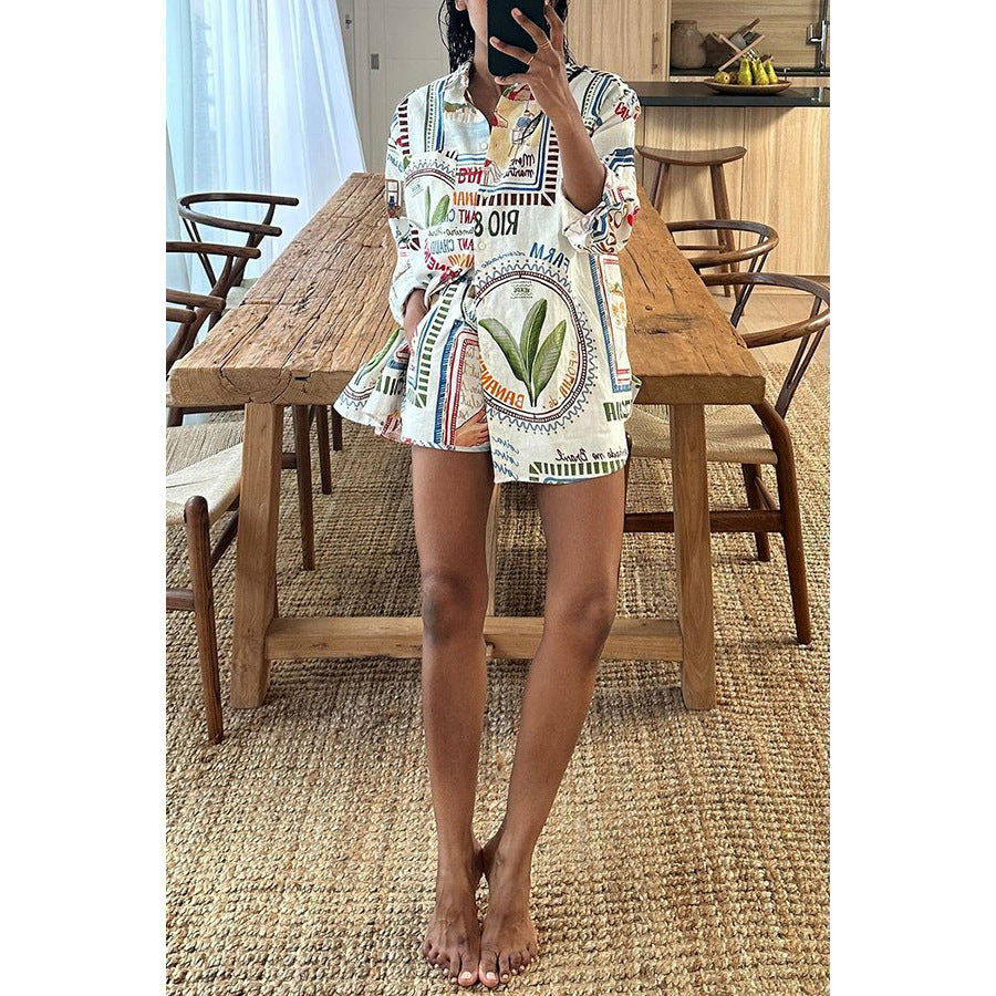 Casual Long Sleeve Loose Two-Piece Set with Drawstring Pockets for Vacation