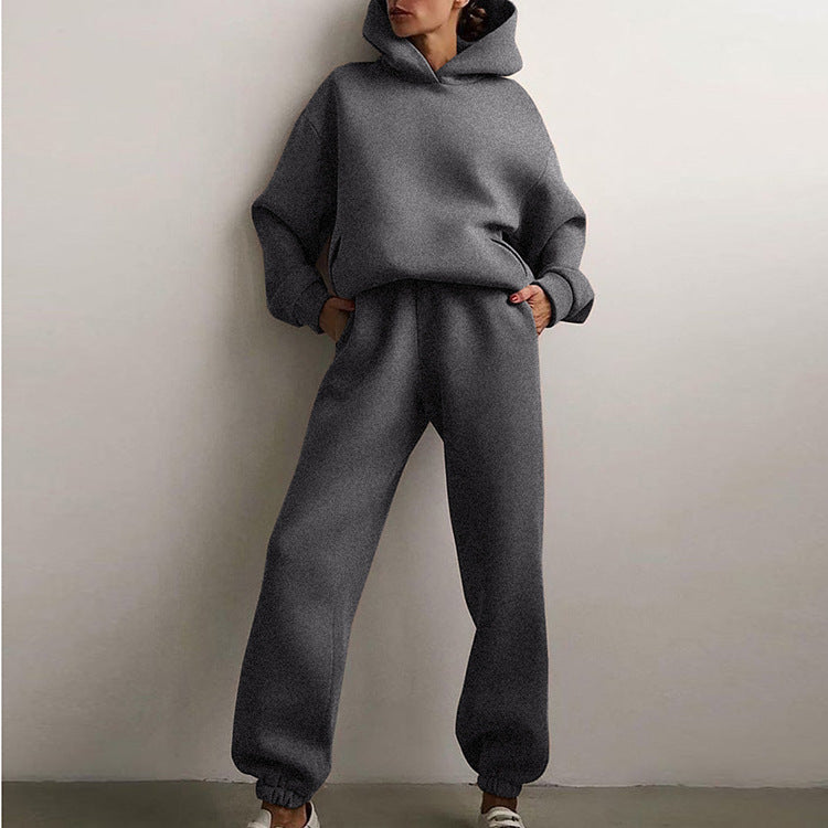 Women's Spring Hooded Set Solid Color Casual Sports Sweatshirt Set