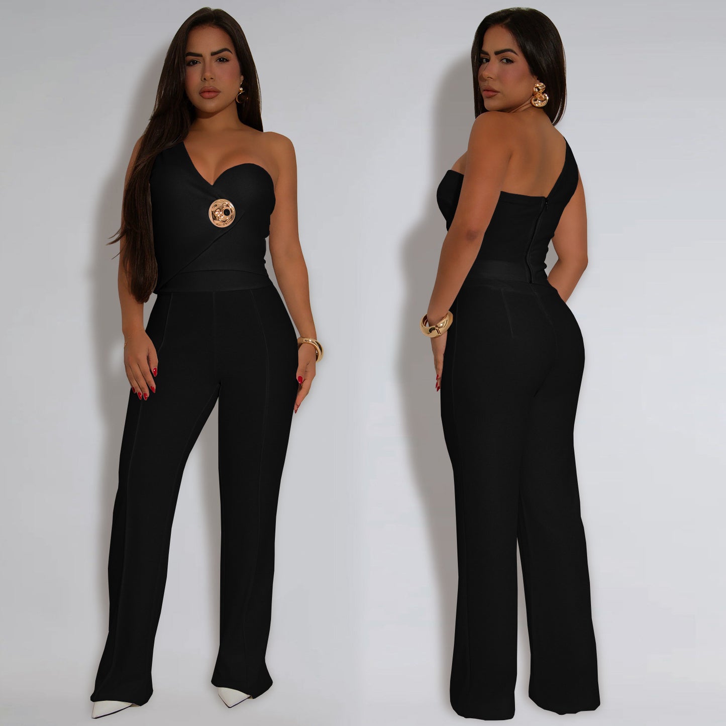 Elegant Slim Sleeveless Top and Long Pants Two-Piece Set for Women