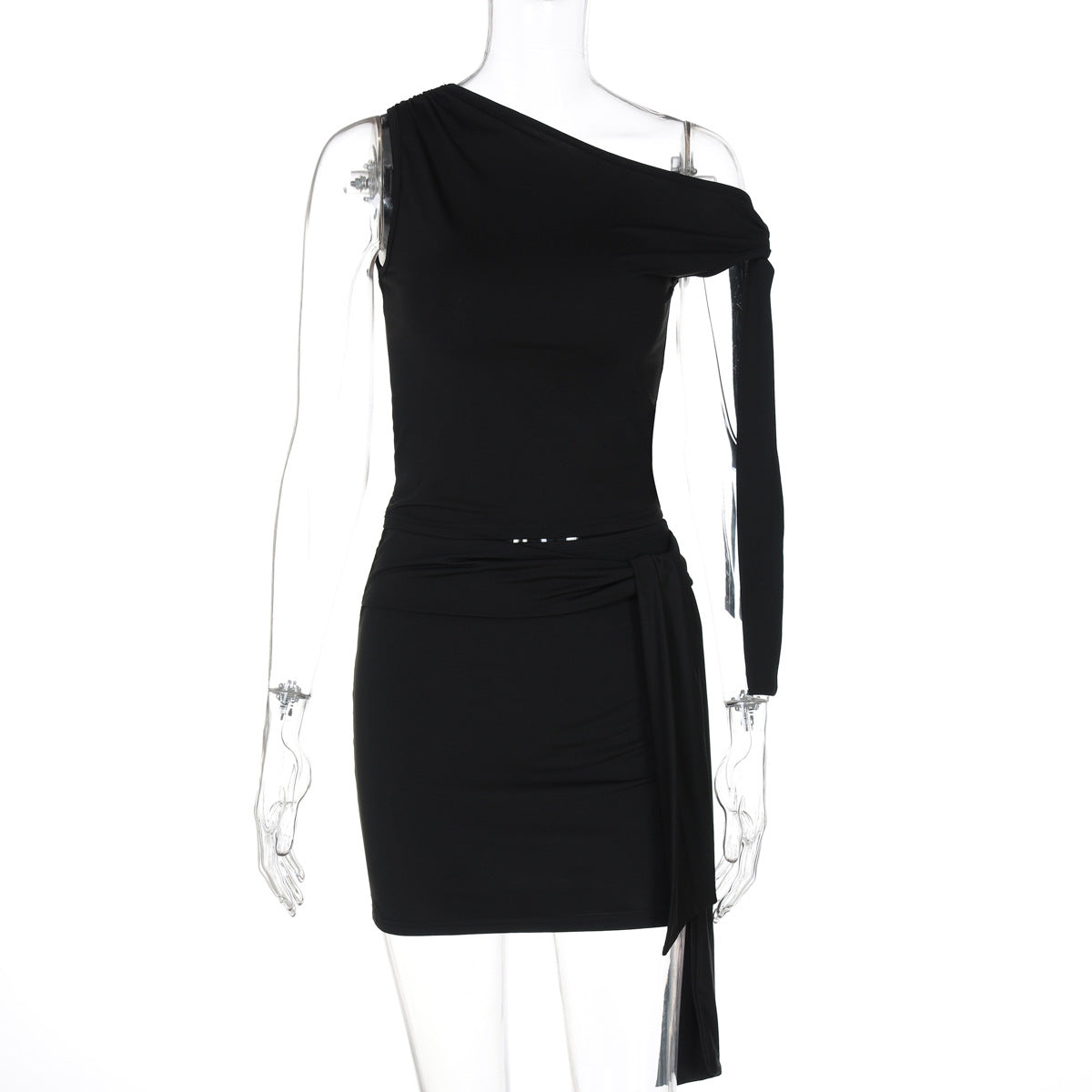 Women's Oblique Collar Tied Top with Fitted Pleated Skirt Set