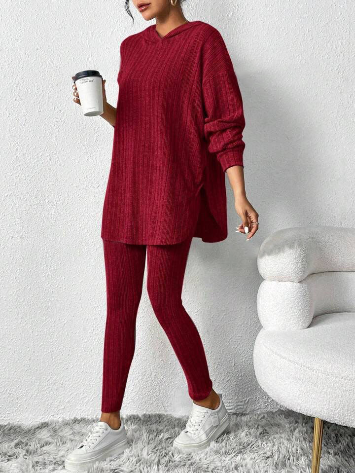 Autumn and Winter Style Loose Hooded Long Sleeve Casual Trousers Ribbed Suit