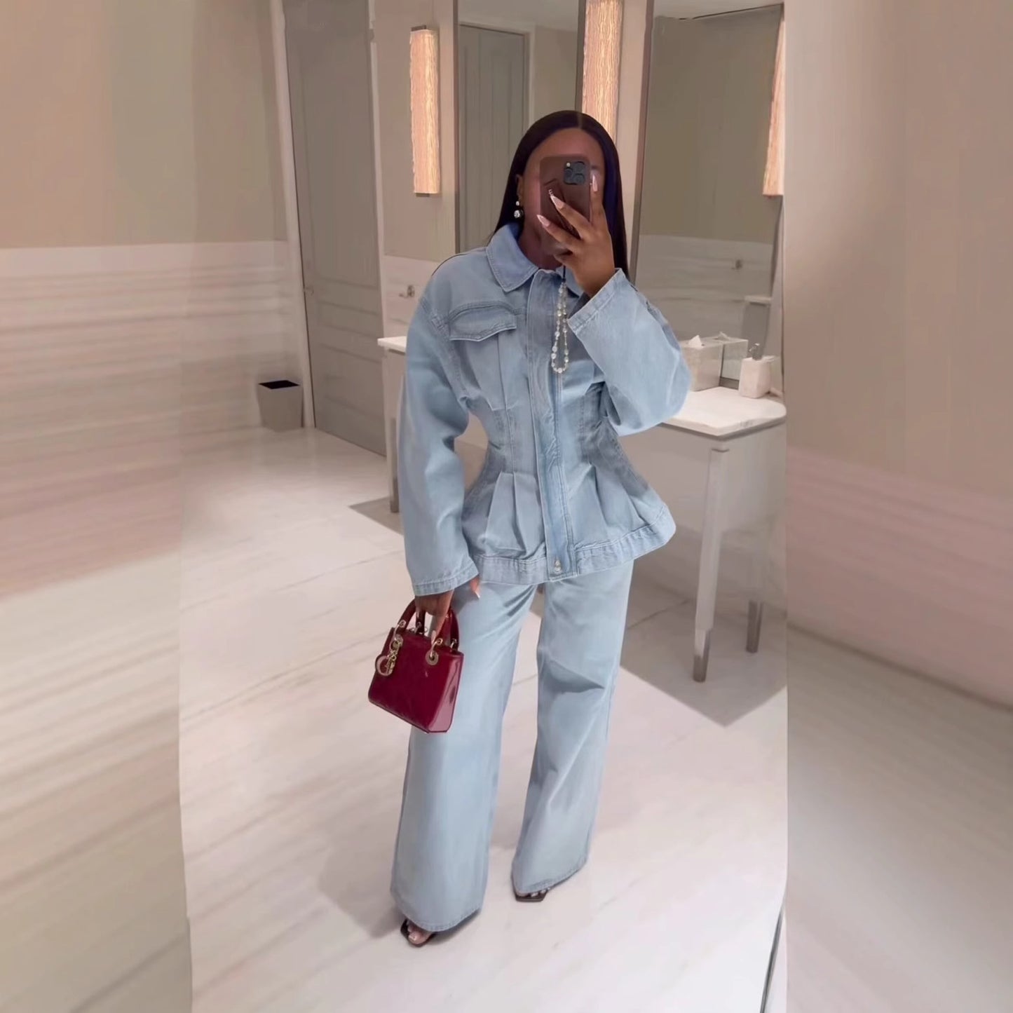Women's Clothing Lapel Waist-tied Denim Comfortable Jacket
