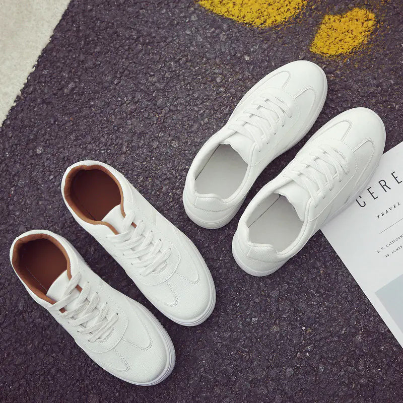 Thick Sole White Sneakers, Korean Style Lace-Up Shoes
