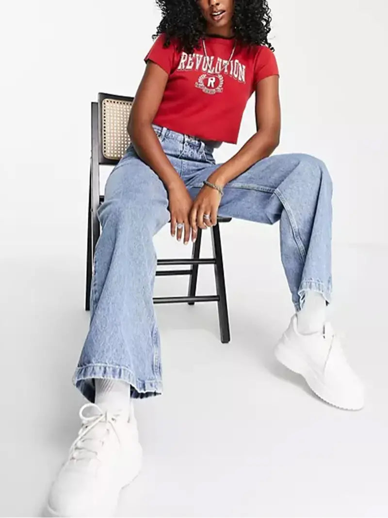 Light Blue Wide Leg Denim Pants - Loose Fit & High Waist