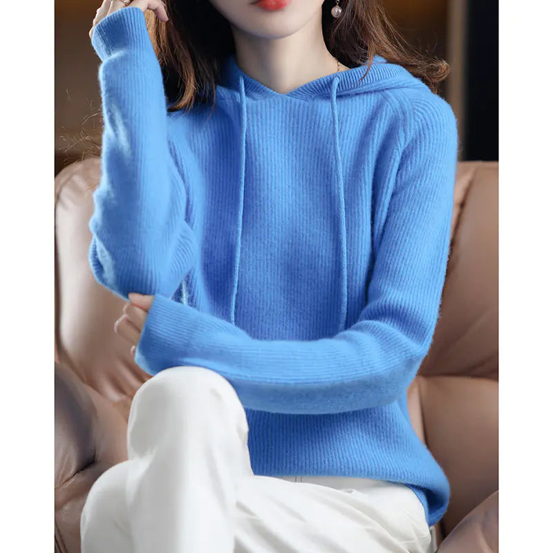 Women's Loose Short Hooded Cashmere Pullover Sweater