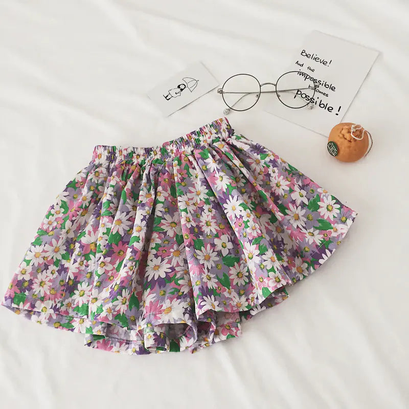 Cute Western Style Girls' Thin Cotton Wide-Leg Shorts