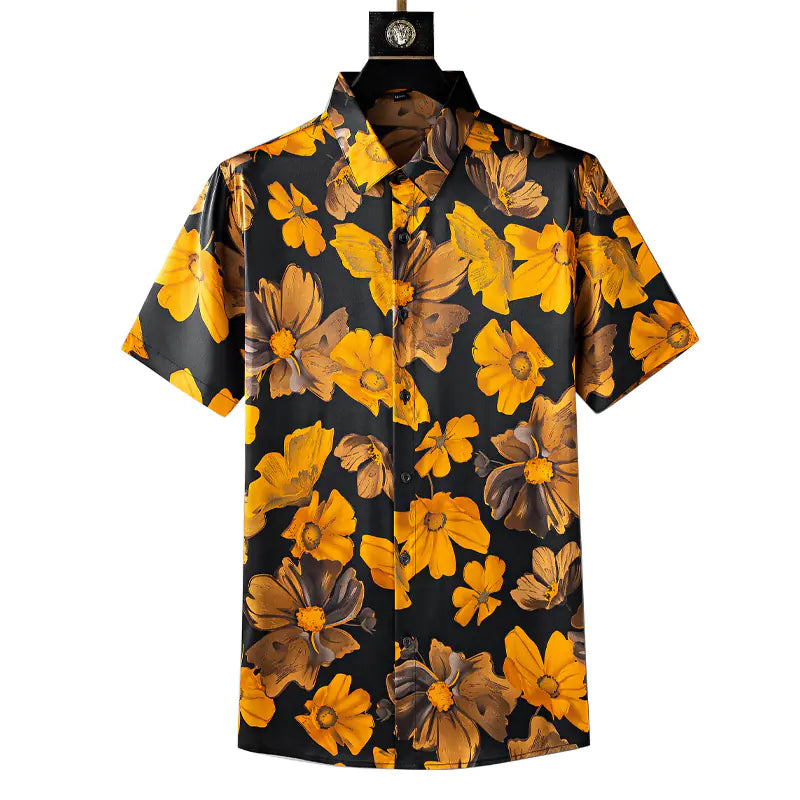 Men's Summer Slim Fit Short Sleeve Floral Shirt