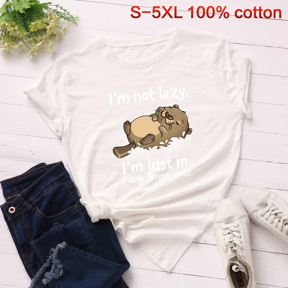 Summer Loose Fit Cat Print Short Sleeve T-Shirt