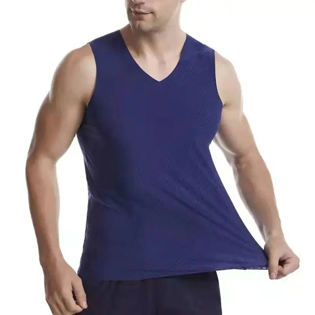 Men's V-Neck Quick-Dry Ice Silk Sleeveless T-Shirt