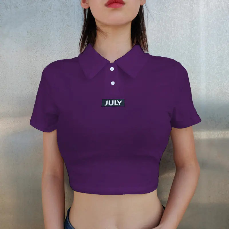 Short Cropped Polo Letter Print T-Shirt